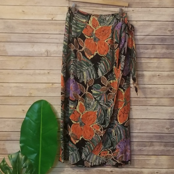 Vintage ❤ Tropical Floral Wrap Maxi Skirt - Picture 2 of 6